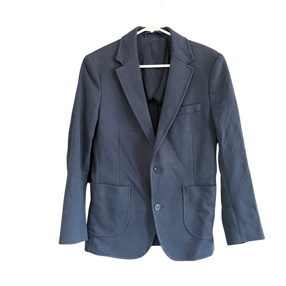 01.ALGO Mens Navy Blue Knit Jersey Blazer Jacket Size Small Short Notch Lapel